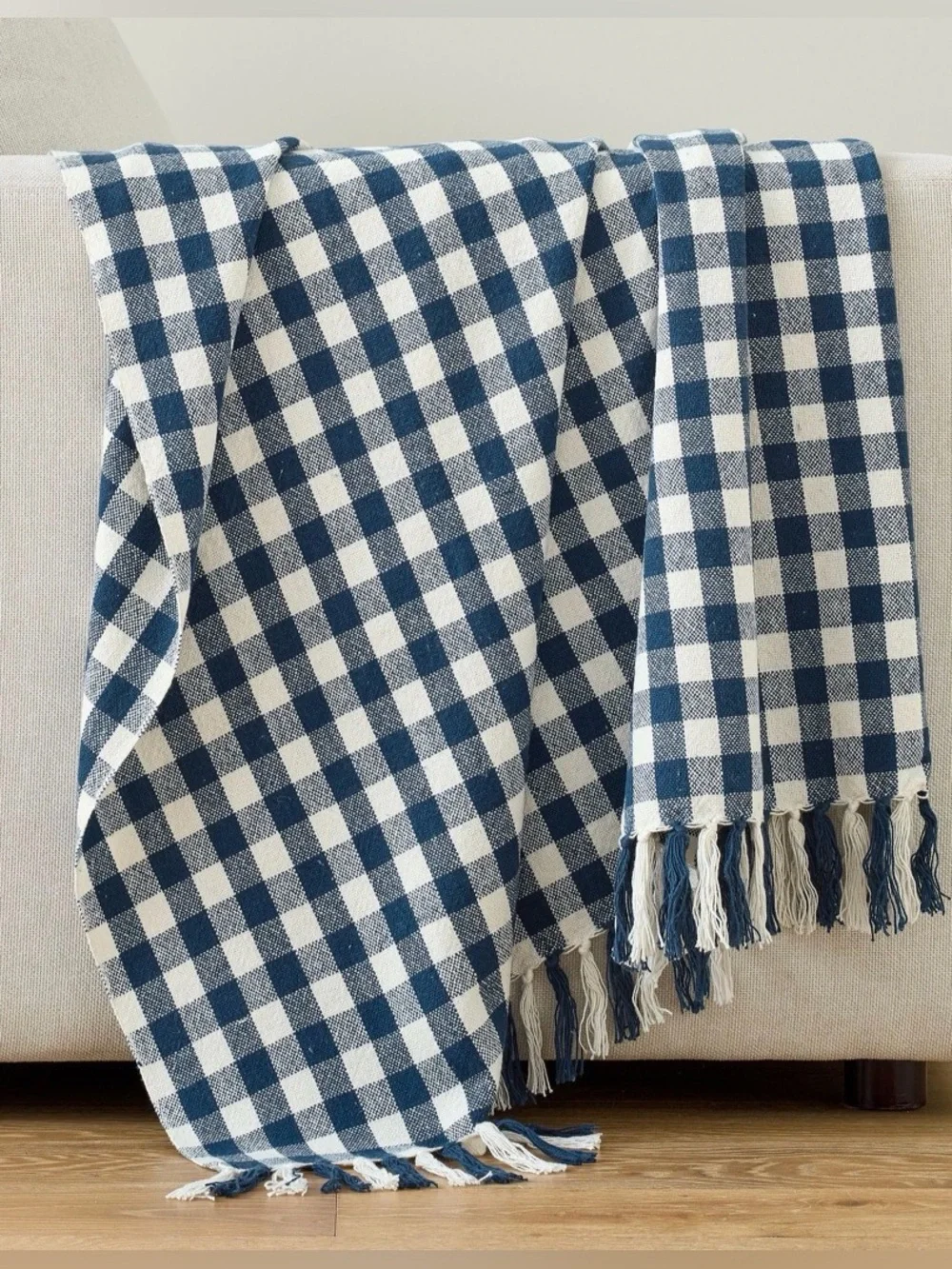 Pottery Barn Blaine Check Throw 50x60 Indigo Blue NWT Rare